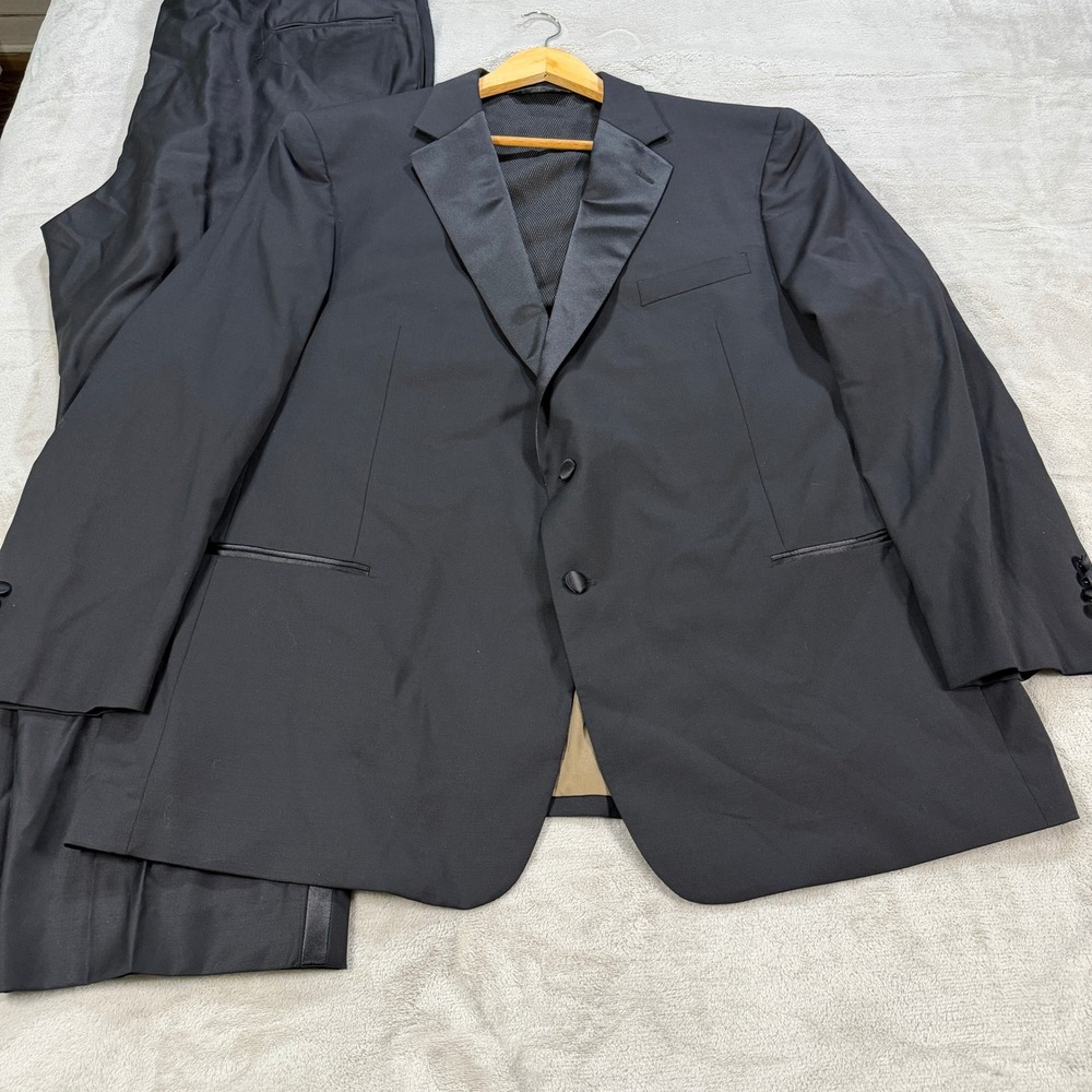 Jos A Bank Mens 50R Traveler Travel Tech Custom Tuxedo Suit Black Wool 44x30